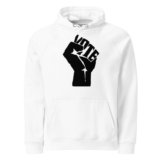 VOTE! White Hoodie with Black Power Fist